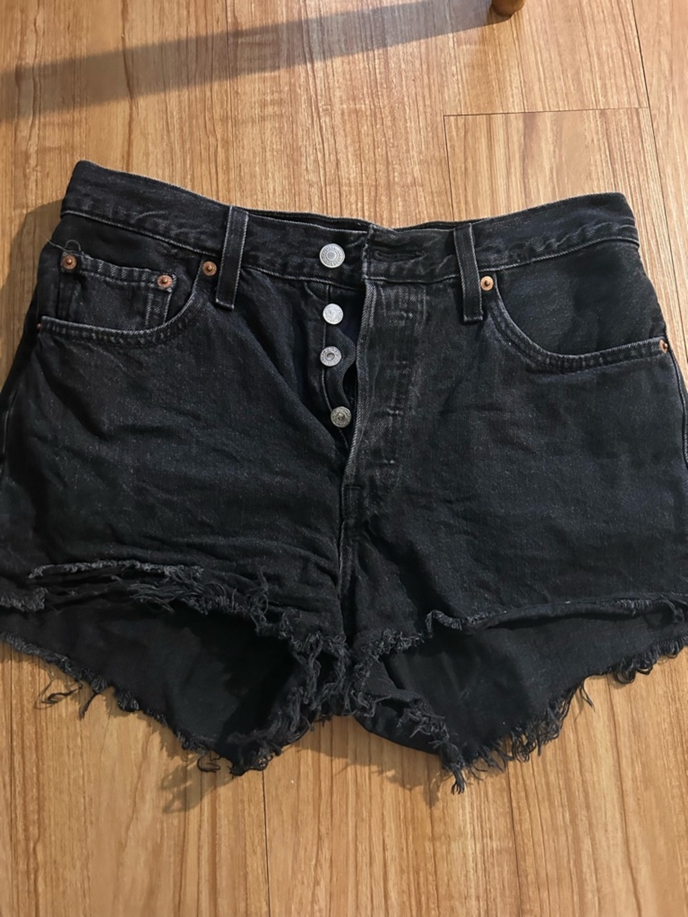 Levi's Black Distressed High-Rise Denim Shorts 501